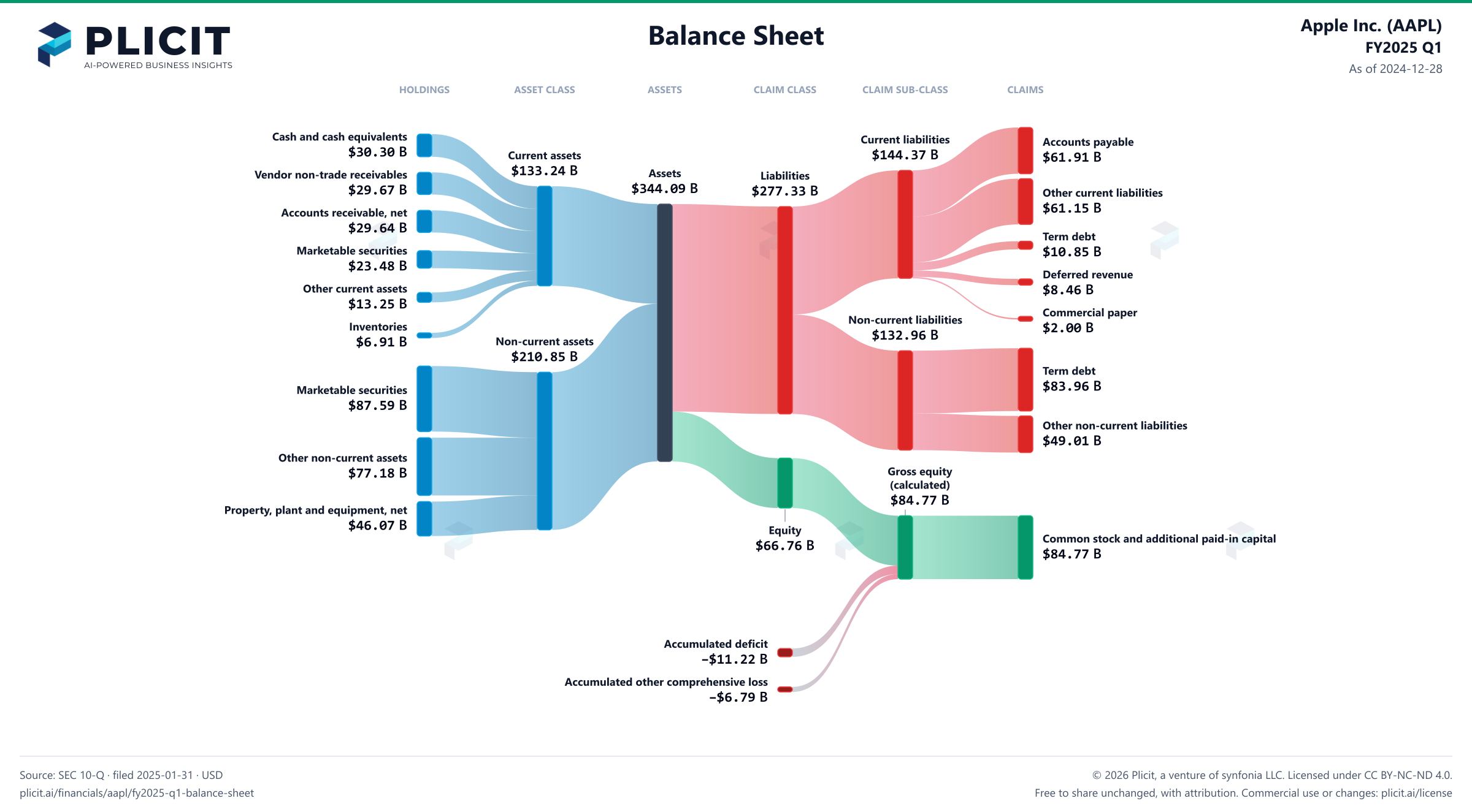 Apple Inc. (AAPL) FY2025 Q1 Balance Sheet Sankey chart