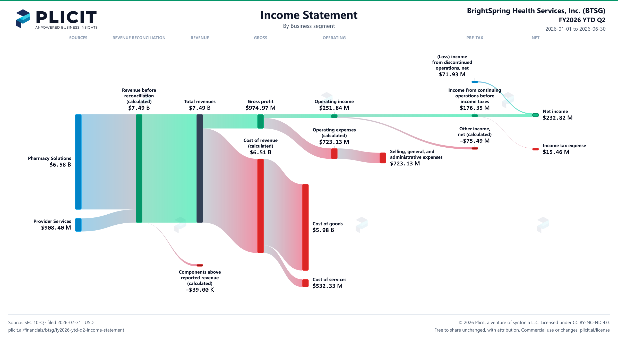 BrightSpring Health Services, Inc. (BTSG) FY2026 YTD Q2 Revenue by Business Segment Sankey chart